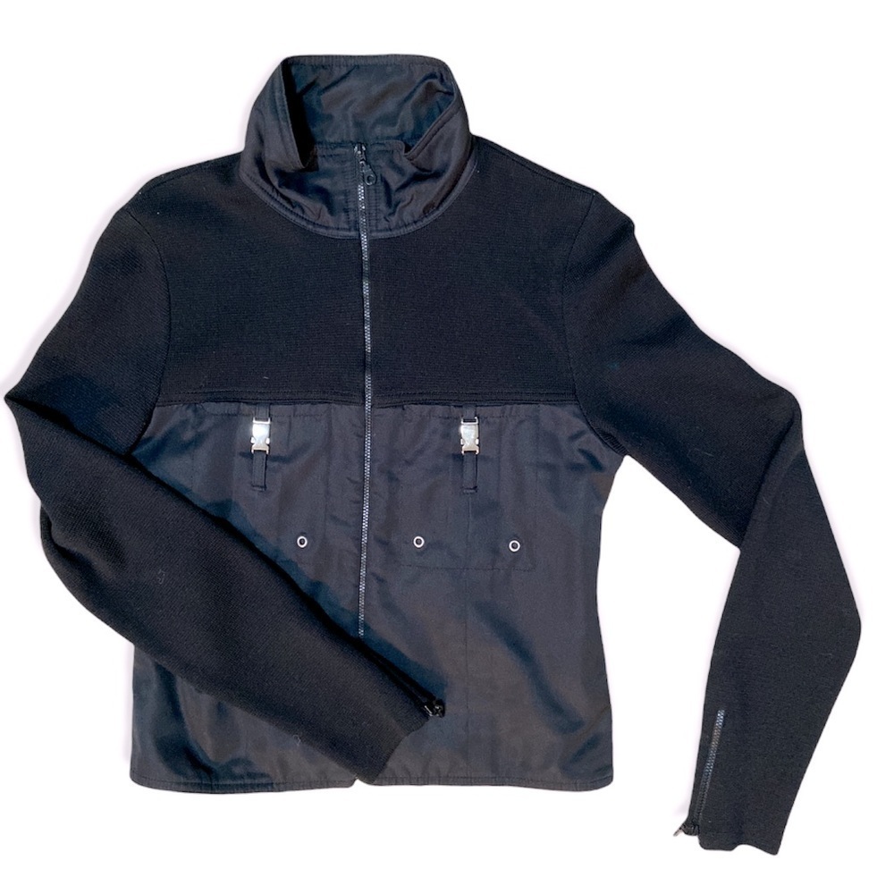 ALAIN MANOUKIAN black zip up lightweight jacket wool acrylic blend size S